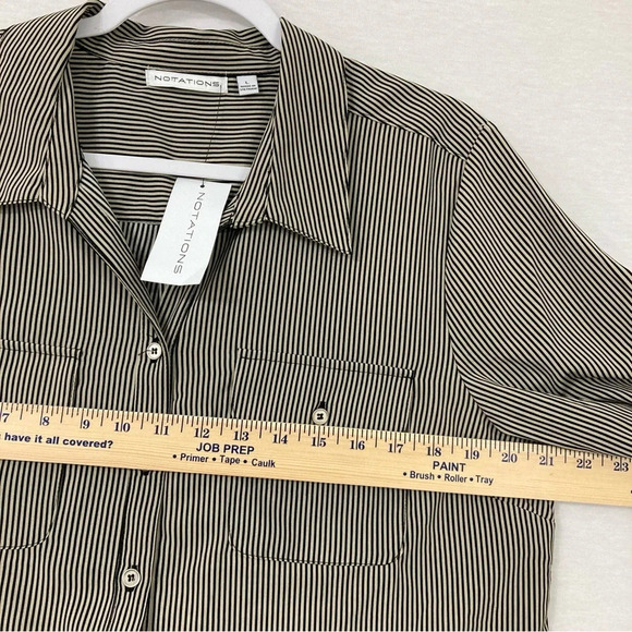 New Notations Black Tan Striped Office Career Long Sleeve Button Down Large - Picture 8 of 12
